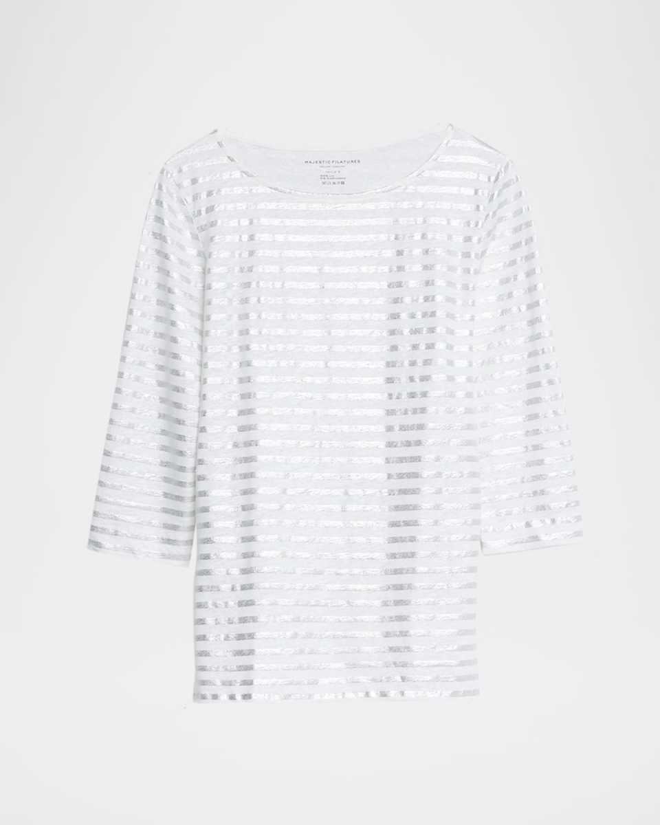 Stretch Linen Metallic Striped Top